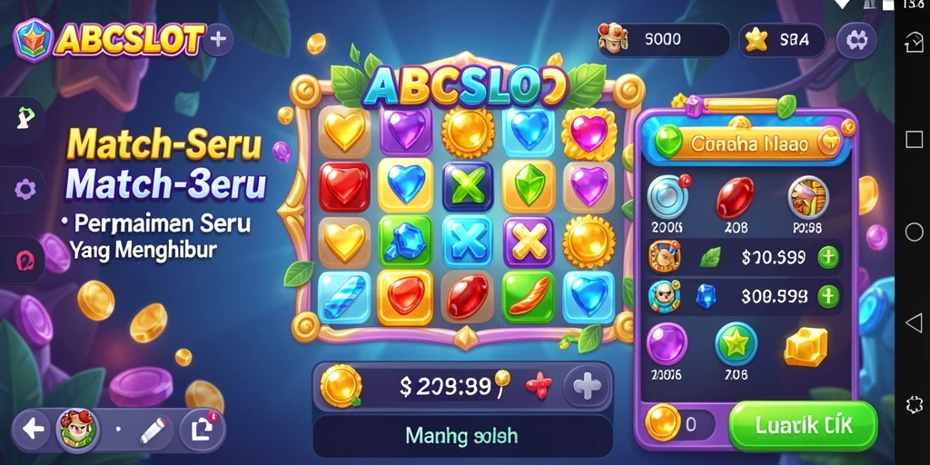 Tampilan gameplay seru dalam ABCSLOT dengan kombinasi item Match-3.