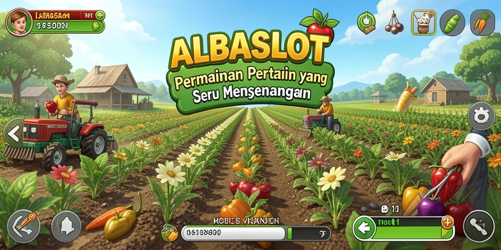 Tampilan menarik gameplay ALBASLOT dengan aktivitas berkebun.