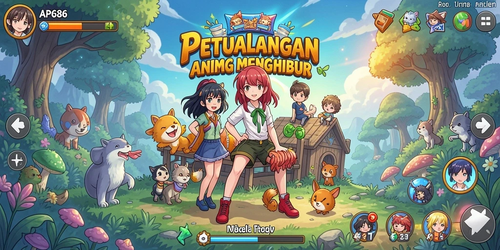 Tampilan gameplay AP686 yang penuh warna dan karakter anime ikonik.