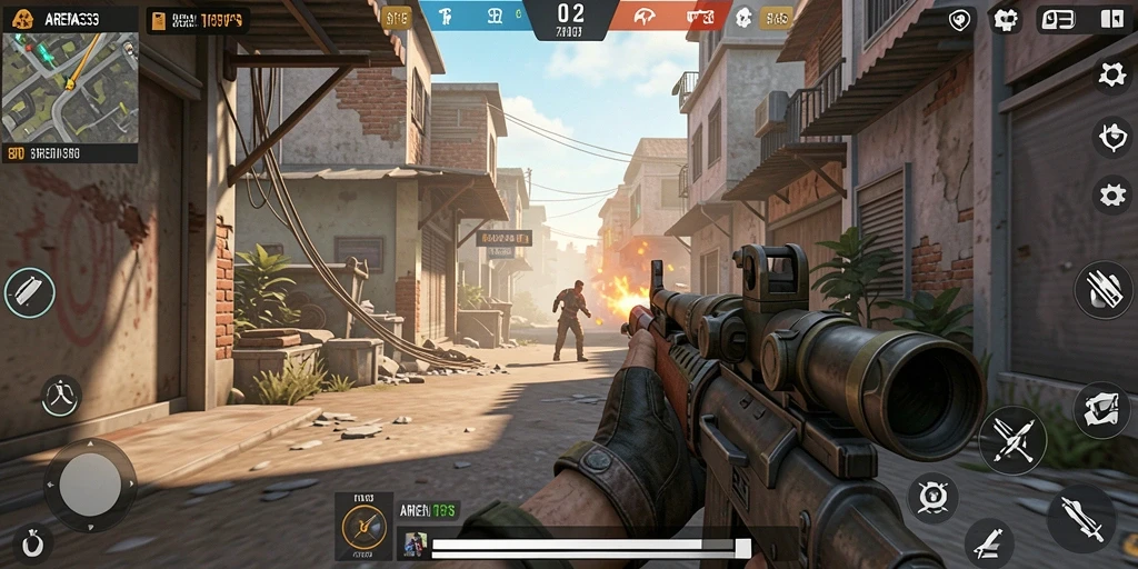 Screenshot utama ARENA333 menampilkan aksi gameplay TPS yang mendebarkan.