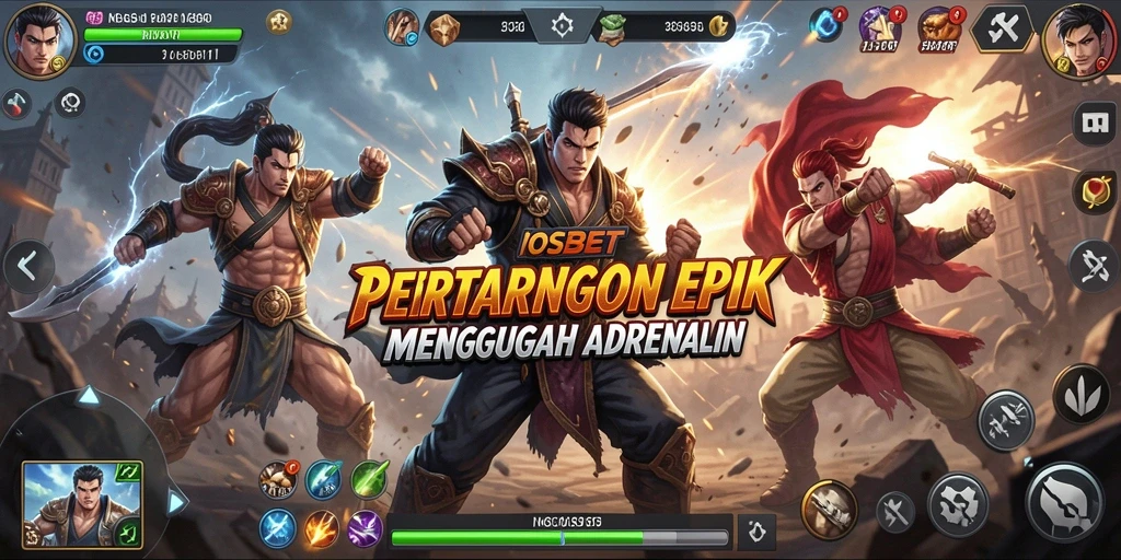 Tampilan gameplay <strong>IOSBET</strong> yang intens dengan karakter bertarung di arena.