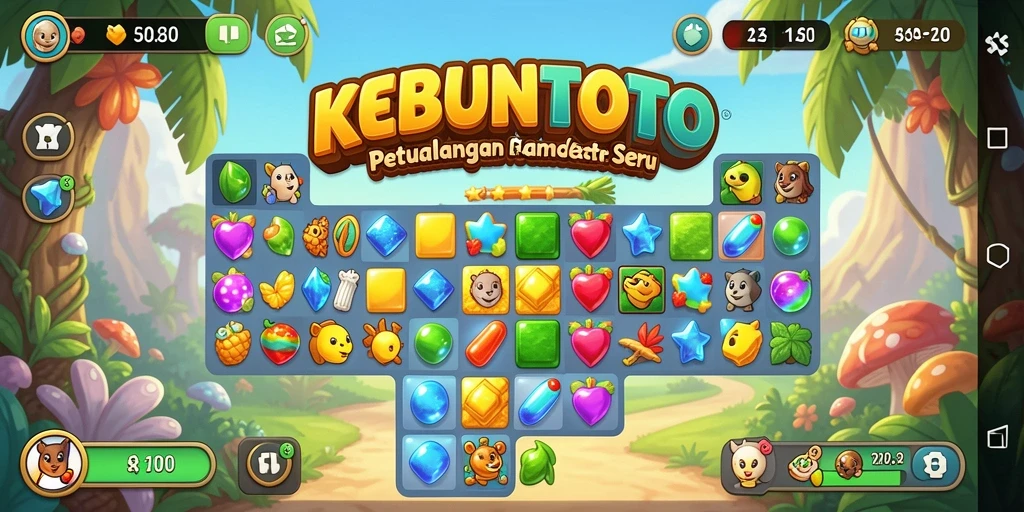 Tampilan seru gameplay KEBUNTOTO dengan tantangan Match-3.