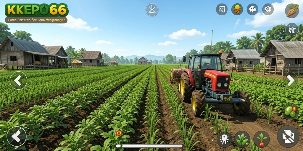 Screenshot gameplay KEPO66 yang menunjukkan aktivitas bertani dan merawat tanaman.