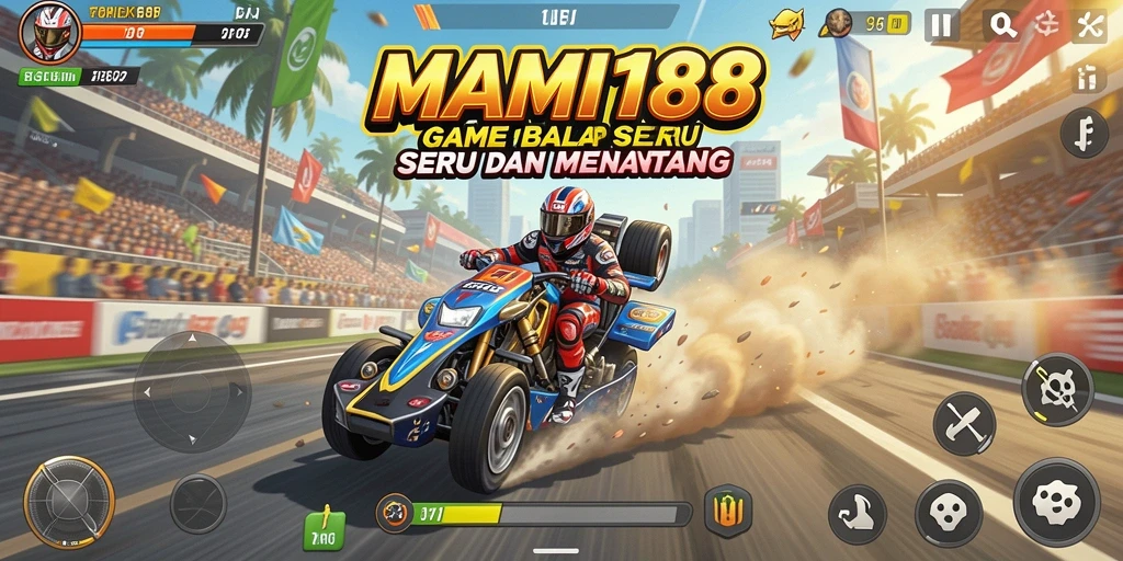 Tampilan gameplay MAMI188 dengan mobil balap di lintasan yang menegangkan.