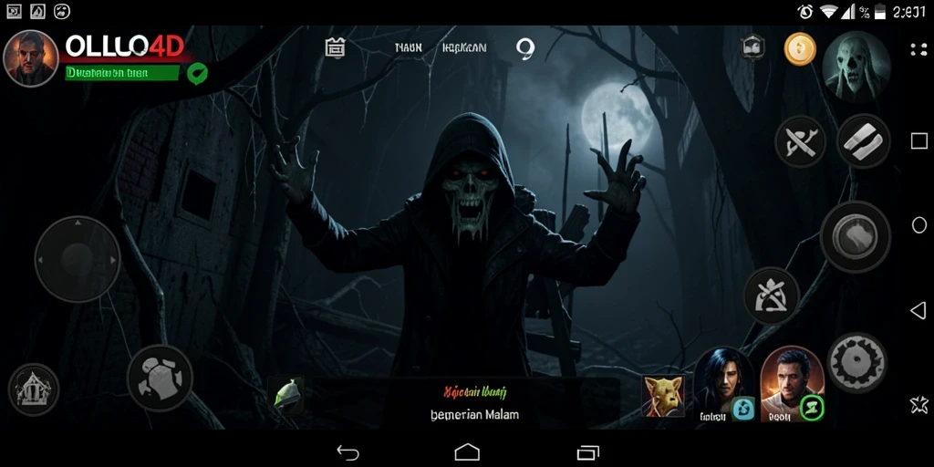 Screenshot gameplay OLLO4D menampilkan suasana menegangkan dan kegelapan yang mencekam.