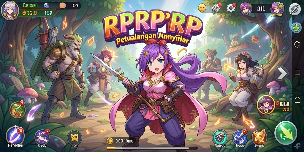 Tangkapan layar utama RPRPRP menunjukkan pertempuran karakter anime yang intens.